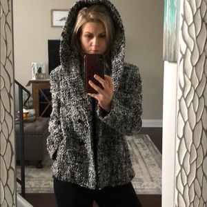 Black & White Wool Coat w/Hood